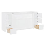 Twin Size Murphy Beds with Charging Station and Storage Drawers, Wood Cabinet Bed Frame, Wall Bed with Outlet & USB Ports for Home Office Studio, White