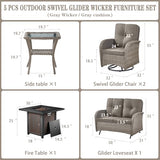 Patio Wicker Chairs Swivel Rocker – Outdoor Swivel Rocking Chairs Set of 2 with Rattan Side Table, Patio Swivel Glider Chair 3 Piece Patio Furniture Sets for Deck Porch Pool Brown/Blue