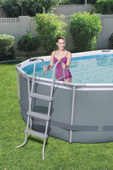 Bestway 56655E Power Steel 16ft x 10ft x 42in Outdoor Oval Frame Above Ground Swimming Pool Set with 1000 GPH Cartridge Filter Pump, Ladder, and Cover